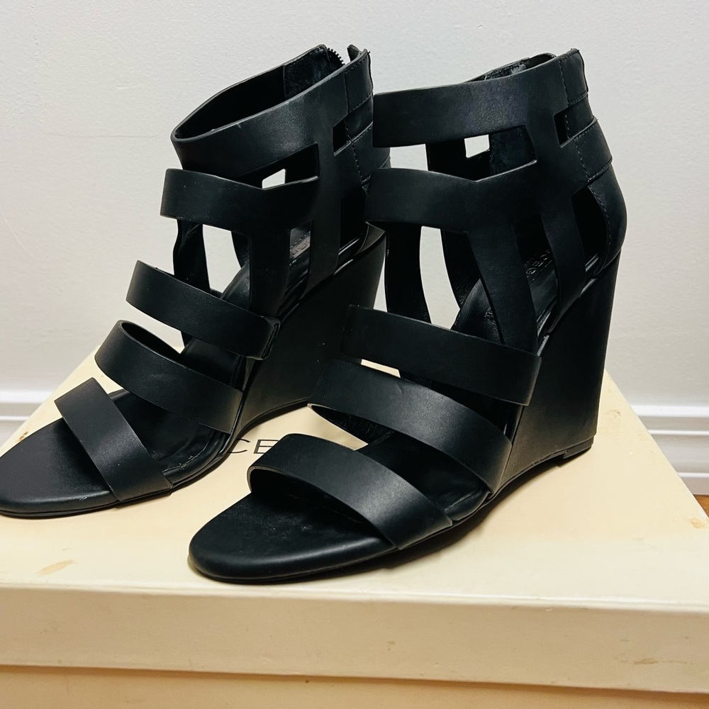 BCBGeneration Black Strappy Wedge Sandals